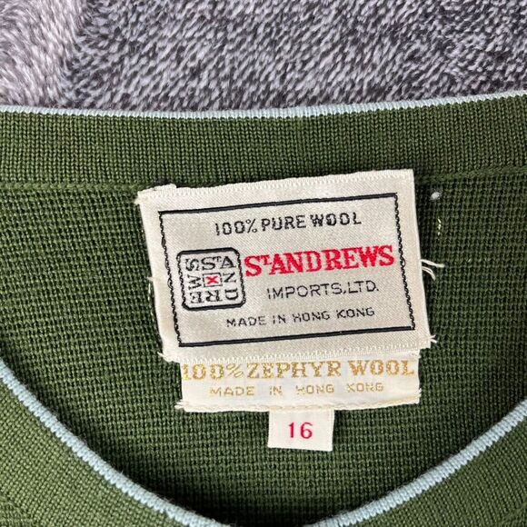 Vtg 60's St. Andrews 100% Pure Zephyr Wool Knitted Cardigan Skirt Set Green 16 - Picture 3 of 15
